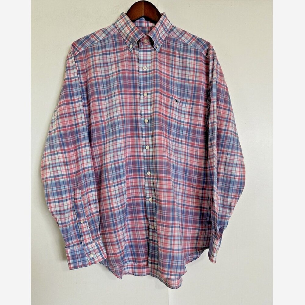 VINEYARD VINES Mens Button Down Tucker Shirt Medium Classic Fit Blue Pink